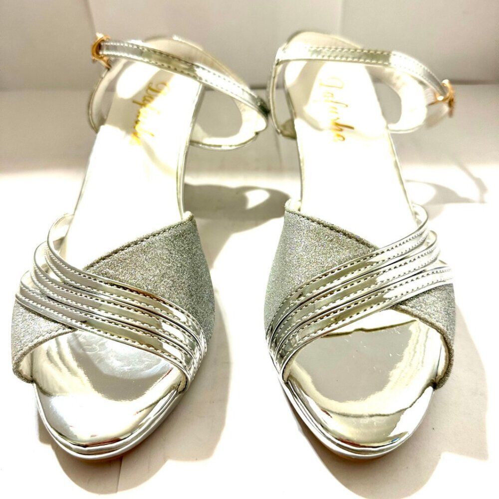 Fashion Glitter Sparkle Heel Ankle Open Toe Shoes Adult Women's Size 7.5